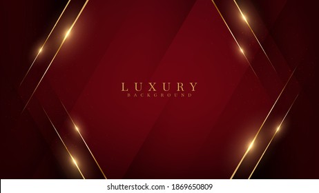 Abstract red luxury background with golden line , paper cut style 3d. vector illustration.