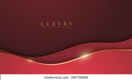 Abstract red luxury background with golden line , paper cut style 3d. vector illustration.