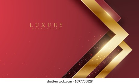 Abstract red luxury background with golden line , paper cut style 3d. vector illustration.
