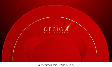 Abstract red luxury background with golden lines and circle shape