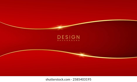 Abstract red luxury background with golden lines and wave shape