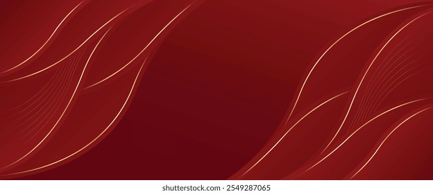 Abstract red luxury banner background with gold lines. Elegant wave modern wallpaper. Suitable for templates, banners, sales, ads, events, awards, web pages, and headers