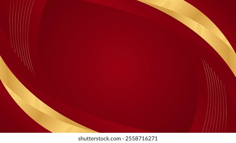 Abstract red luxury curved background with gold lines. Elegant modern wallpapers. Suitable for templates, banners, cards, sales, ads, events, awards, web and pages