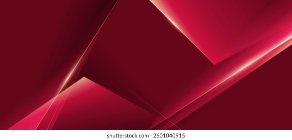 Abstract red luxury and gold glowing lines. Polygon elegant red background