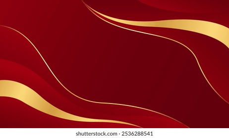 Abstract red luxury wave background with gold lines. Elegant modern wallpapers. Suitable for templates, banners, cards, sales, ads, events, awards, web and pages