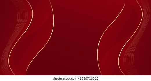 Abstract red luxury wave background with gold lines. Elegant modern wallpapers. Suitable for templates, banners, cards, sales, ads, events, awards, web and pages