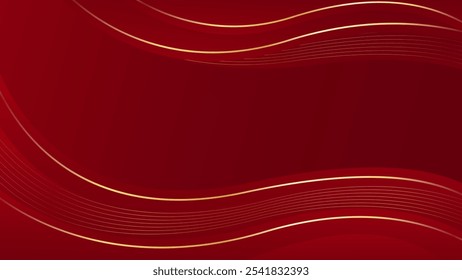 Abstract red luxury wave background with gold lines. Elegant modern wallpapers. Suitable for templates, banners, cards, sales, ads, events, awards, web and pages