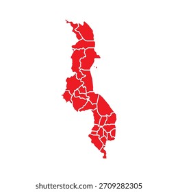 Mapa Abstractas Rojo de Malawi con Ciudades