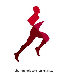 Abstract red male runner geometric silhouette