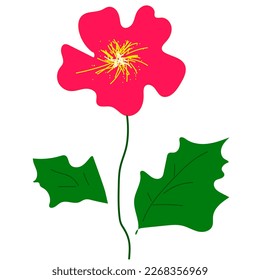 Resumen mallow rojo aislado en fondo blanco. Icono de arte floral de Malva silvestris dibujado. Simplemente pintar hibiscos florecientes, vector diseño plano eps 10