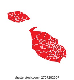 Mapa de Malta Vermelho com as cidades