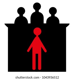 Abstract red man stands in front of three people. Conceptual vector illustration with people.
