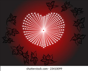 abstract red many diamond heart gradient background , black many flower