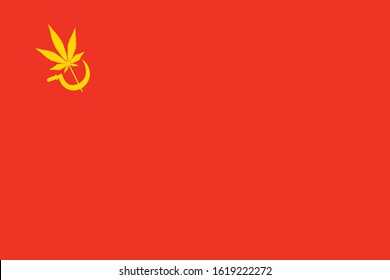 abstrakte rote Marihuana-Flagge mit gelbem Grasblatt und Sichel