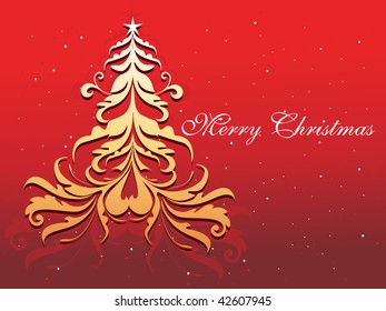 abstract red merry christmas background with xmas tree