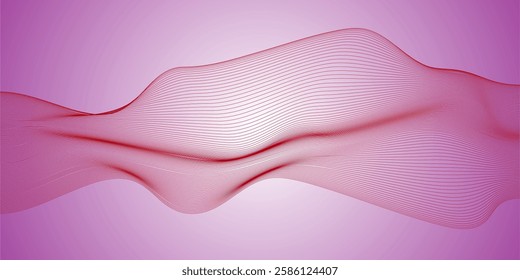 Abstract Red Mesh Wave Against Gradient Purple Background. A mesmerizing abstract design featuring flowing red mesh waves against a soothing purple gradient backdrop, symbolizing technology