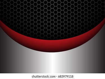 Abstract red metal curve overlap on hexagon mesh design modern futuristic creative background vector illustration.