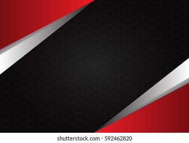 Abstract red metal on hexagon mesh black design for business card and background texture vector illustration.