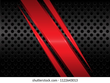 Abstract red metal slash on black circle mesh design modern futuristic background vector illustration.