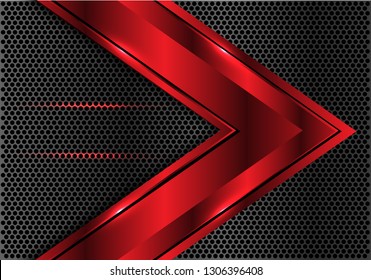 Abstract red metallic arrow speed direction on dark circle mesh design modern luxury futuristic background vector illustration.
