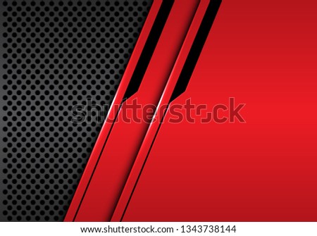 Abstract red metallic black line futuristic on grey circle mesh design modern luxury background vector illustration.