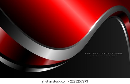 Resumen de la curva metálica roja con línea plateada en diseño gris oscuro y lujoso moderno ilustración vectorial de fondo futurista.