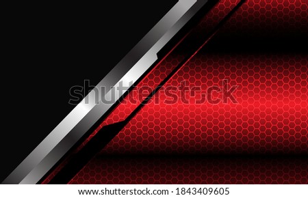 Abstract red metallic hexagon mesh pattern silver black line cyber slash grey triangle design modern futuristic background vector illustration.