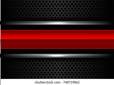 Abstract red metallic label silver line overlap on dark gray circle mesh design modern luxury futuristic background vector illustration.