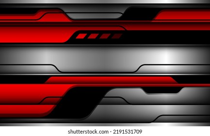 Resumen del circuito de la línea de luz metálica roja sombra de color negro plateado sobre el diseño gris de la tecnología futurista moderna ilustración vectorial de fondo.