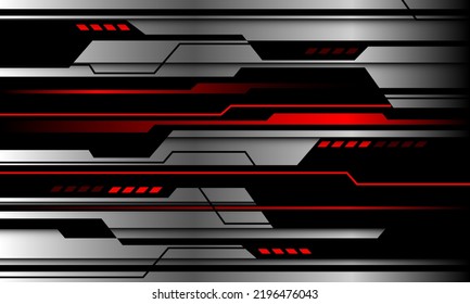 Abstract red metallic light line circuit silver black shadow overlap on grey design modern futuristic technology background vector illustration.