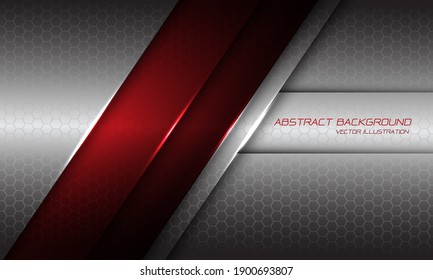 Abstract red metallic line shadow slash on silver hexagon mesh with text design modern futuristic background vector illustration.