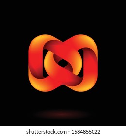 Abstract Red Model of Geometric Torus Knot Object. Illustration for Science, Digital or Biological Design on Black Background