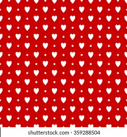 Abstract red modern pattern with white hearts and rhombus. Vector illustration. Stylish background. Texture for valentine day. hearts symbol