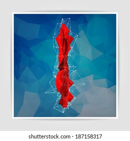 abstract red modern triangular emblem of I on a blue geometric background