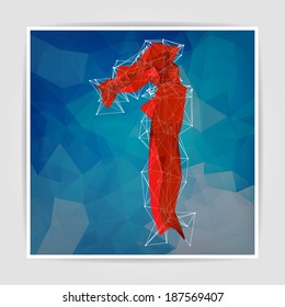 abstract red modern triangular emblem of number one on a geometric background