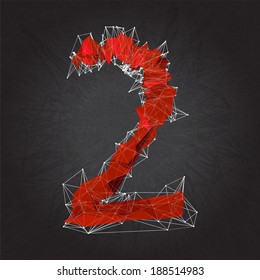 abstract red modern triangular sign of number two on a black geometric background