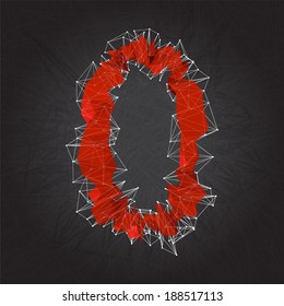abstract red modern triangular sign of number zero on a black geometric background
