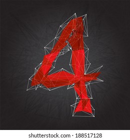 abstract red modern triangular sign of number four on a black geometric background