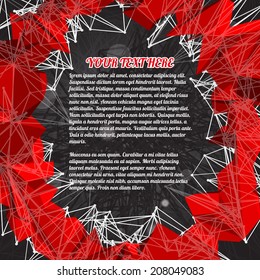 abstract red modern triangulation frame on a black striped background