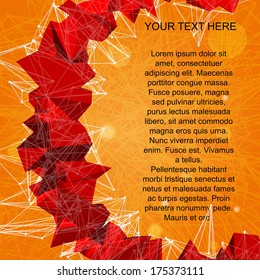 abstract red modern triangulation shapes on an orange striped background