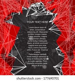 abstract red modern triangulation shapes on a black striped background 