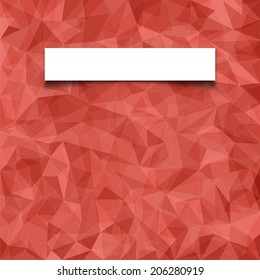 Abstract red mosaic pattern with blank white paper banner with shadow. Vector pattern with paper banner for web site