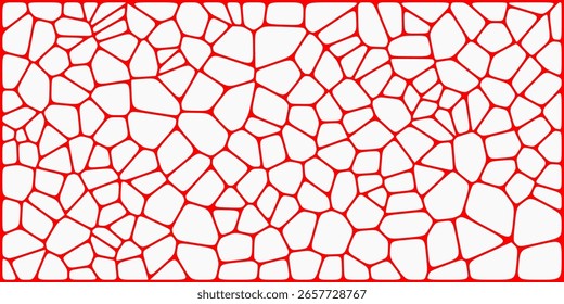  Um padrão de mosaico vermelho abstrato com formas de polígono irregulares em um plano de fundo branco, criando uma aparência de superfície rachada ou semelhante à da Web.