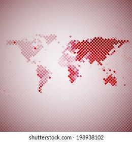 abstract red mosaic, world map vector illustration