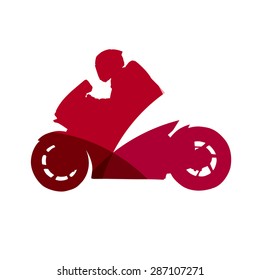Abstract red motorcycle rider geometric silhouette