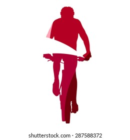 Abstract red mountain biker geometric silhouette