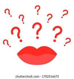 Abstract red mouth with question mark. Vector illustration