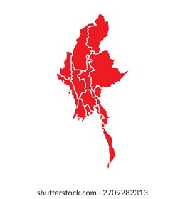 Mapa Rojo Abstractas de Myanmar con Ciudades