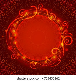 Abstract red mystic lace background with swirl pattern and frame for text