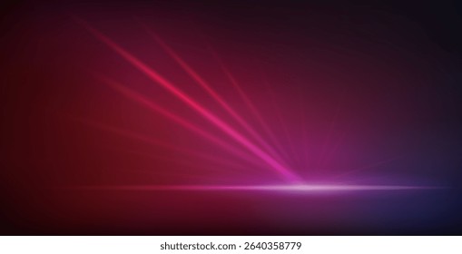 Abstract Red Neon Background with Bright Ray Halo in Retro Wave Style. Vector clip art for your night party design.